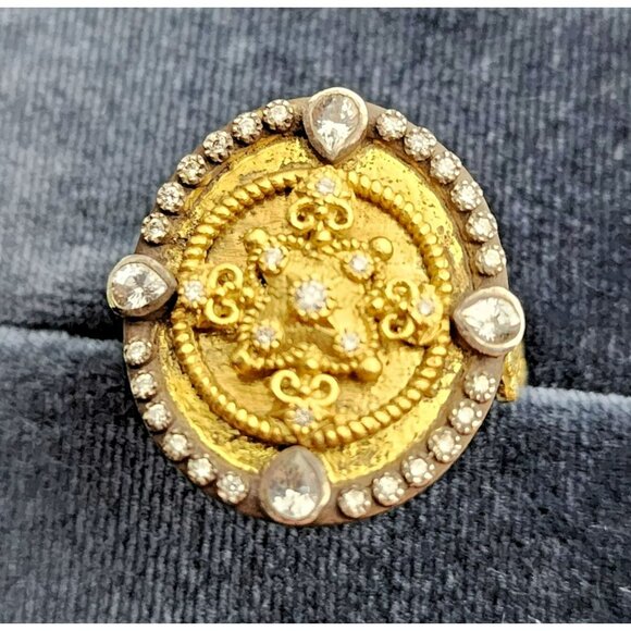 Armenta Old World 18K Gold & Silver Diamond Sapphire Ring 02742 Sz 7 – Excellent - Picture 7 of 16